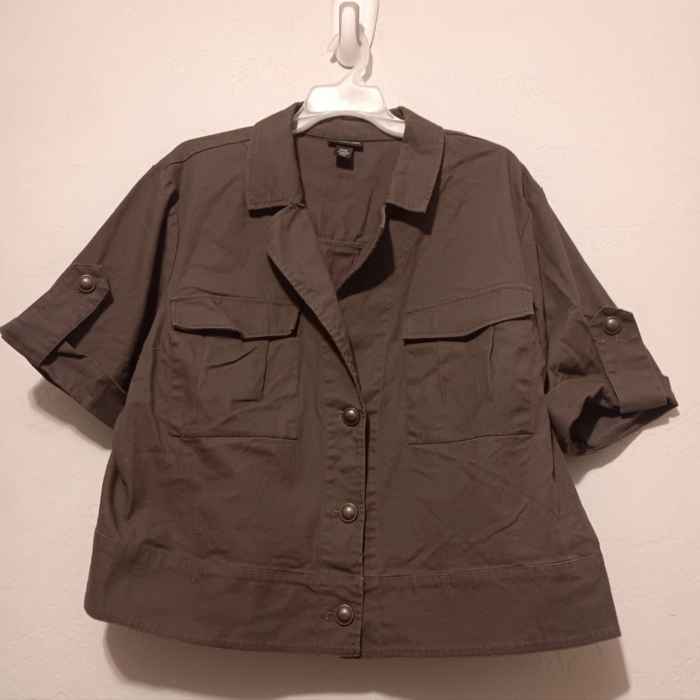 Lane Bryan Jacket Short Sleeve Sz22/24 Dark Green Pockets Button Front